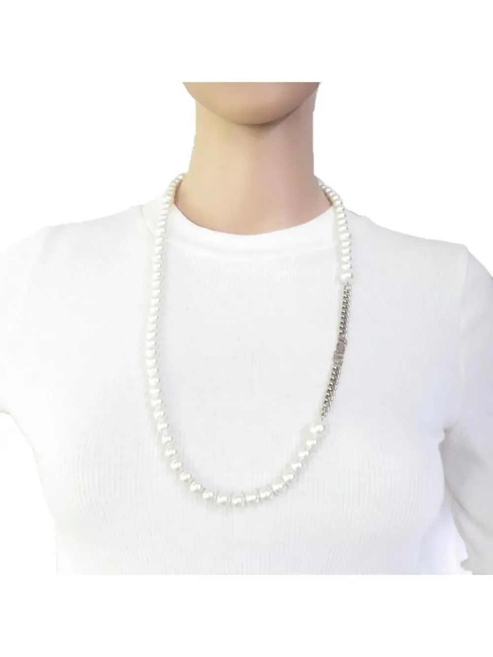 Auth Miumiu Necklace White/Silver Faux #329703M38B